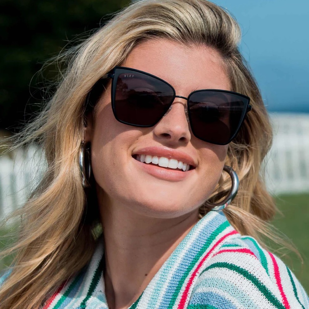 NIB Diff Eyewear Becky Sunglasses in Black / Dark Smoke - original packaging